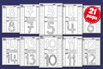 Preview of Number Writing Practice 1-20, Tracing Worksheets, Number Recognition Activities