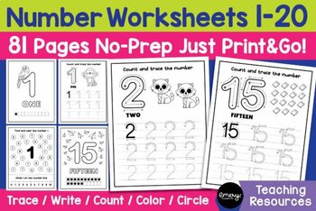 Preview of Number Writing Practice 1-20 Worksheets