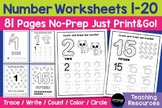 Number Writing Practice 1-20 Worksheets