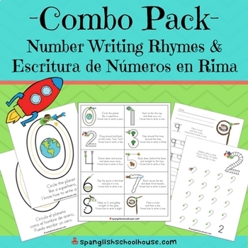 Preview of English / Spanish Number Writing Rhymes with QR Code VIDEO - COMBO Bundle
