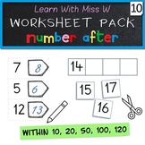 Number After to 10, 20 and 50 worksheet pack