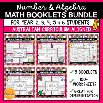 Preview of Number & Algebra Worksheets and Booklets BUNDLE for Year 2, 3, 4, 5 & 6