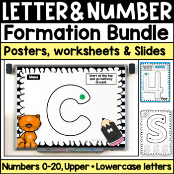 Preview of Number and Letter Formation rhymes, Posters, worksheets & PowerPoint Bundle