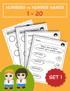 Preview of Number and Number Names worksheet, Number Matching Worksheet1-20, Math Game-Set1