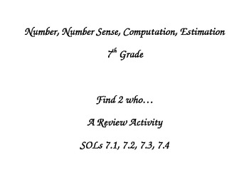 Preview of Number and Number Sense/Computation and Estmation 7th Grade SOL REVIEW