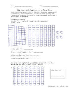 Preview of Number and Operations in Base Ten Assessment & Rubric (2nd Grade CCSS Aligned)
