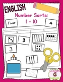 Number and Quantity Recognition: Numbers 1-10 Sort (English)