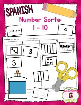 Preview of Number and Quantity Recognition: Numbers 1-10 Sort (Spanish)