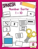 Number and Quantity Recognition: Numbers 1-10 Sort (Spanish)