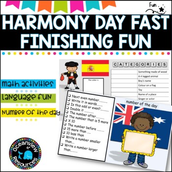 Preview of Number and Reading - Harmony Day version  Independent work packet