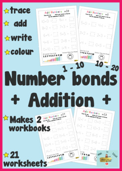 Preview of Number bonds addition worksheets 1 to 10 and 10 to 20