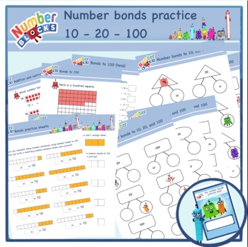 Preview of Number bonds practice sheets 10 - 20 - 100 (with the numberblocks)