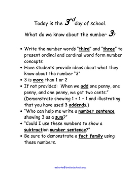 Preview of Number concepts and math vocabulary scripts for daily routines