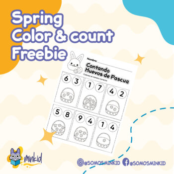 Preview of Number counting worksheet|Counting in spanish and english|Spring|easter