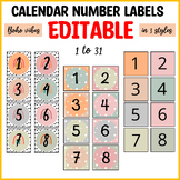 Number labels, calendar number labels, spotty boho rainbow