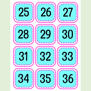 Small Colorful Number Labels from 1 to 36, Editable Number Label