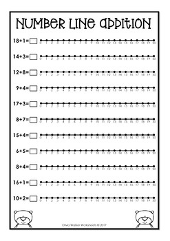 Number Line Addition to 20 (Twenty) Worksheets and Printables (Numberline)