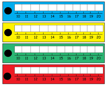 Preview of Number line flashcards 10 to 20 in different colors