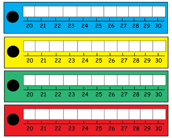 Preview of Number line flashcards 20 to 30 in different colors