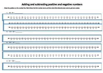 Number Lines Worksheet Positive Negative Numbers Addition Subtraction