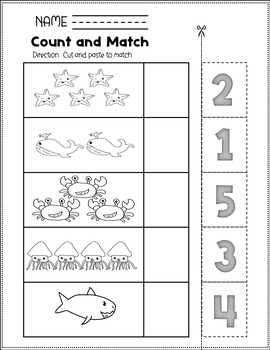 Number matching 1-5|Number 1-5 Cut and Paste by The rabbit Studio