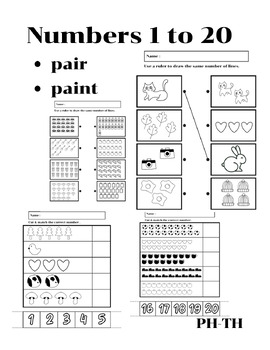 Preview of Number matching skill practice, matching numbers 1 to 20.