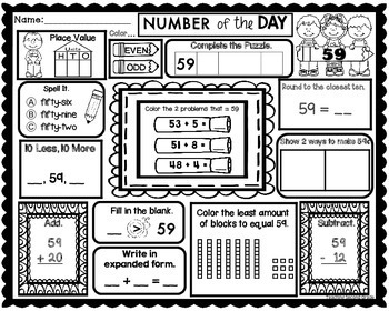 Number of the Day Worksheets Grade 2 by Teaching Second Grade | TpT