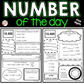 Number Of The Day Worksheets 5 Digits By Michelle Dupuis Education