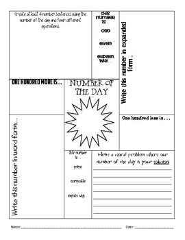 Preview of Number of the Day- Daily Math Worksheet 3rd-8th Grade