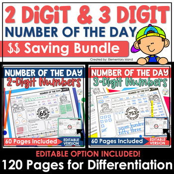 Preview of 2 & 3 Digit Number of the Day Worksheets & Templates - Bell Ringer or Bell Work