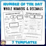 Number of the Day. Whole numbers and decimals. Printable M