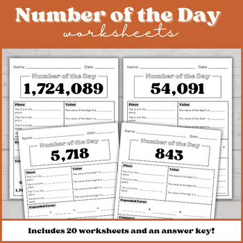 Preview of Number of the Day Place Value Worksheet for Math 