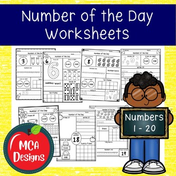 Preview of Number of the Day Worksheets Numbers 1 to 20