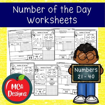 Preview of Number of the Day Worksheets Numbers 21 to 40