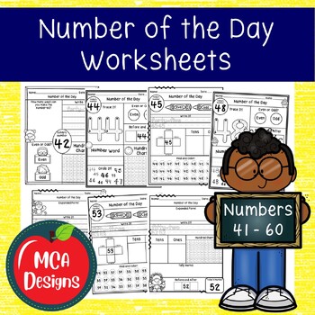 Preview of Number of the Day Worksheets Numbers 41 to 60