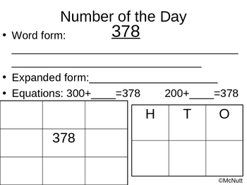 Preview of Number of the Day recording sheets