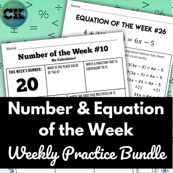 Preview of Number of the Week & Equation of the Week - Weekly Math Review & Practice Bundle