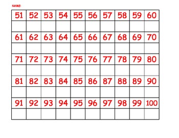 Preview of Number practice writing 1-100 hundreds chart copy correspondence math digits