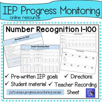 Preview of Number recognition 1-100: Math IEP Goal Progress Monitoring, for Google Drive
