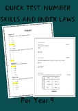 Number skills and Index Laws year 9  topic test, quick test