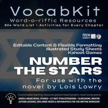 Preview of Number the Stars | Lois Lowry | Editable Vocabulary Activities, Kahoots
