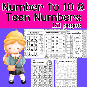 Preview of Number to 10 & Teen Number, No Prep Fun and Engaging Worksheets (Bundle)