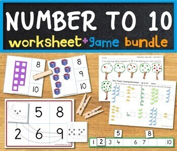 Preview of Number to 10 worksheet and activity bundle missing numbers, counting, tens frame