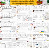 Number tracing, writing, coloring and counting activities 