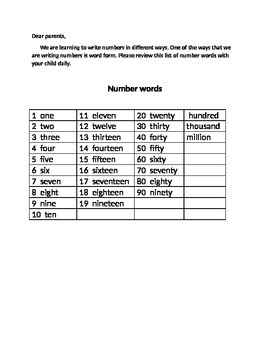 Preview of Number words