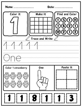 Preview of Number worksheets 1-20 for kids