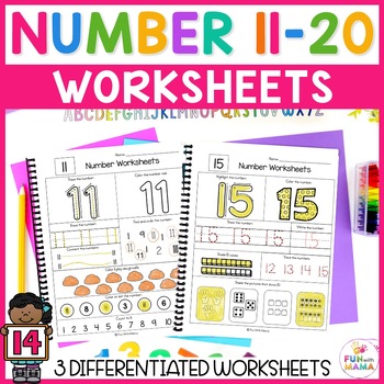 Preview of Numbers Worksheets 11 to 20 | Printable Workbook | Trace, Write, Identify, Make