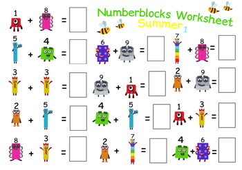 Preview of Numberblocks Addition Worksheet Summer Edition!