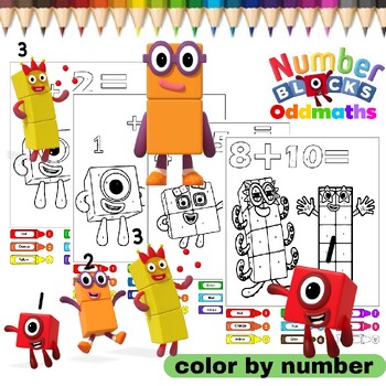 Preview of Numberblocks Color by Number Coloring Pages Printable for kids