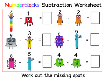 Preview of Numberblocks Subtraction Worksheet